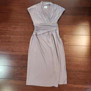 Light Brown V Neck Midi Dress